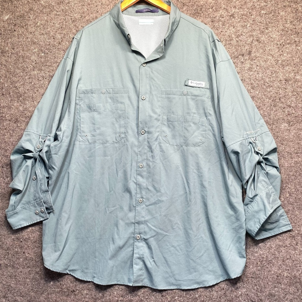 Columbia PFG Men Tamiami Long Sleeve Omni Shade Button Down Shirt Teal XXL